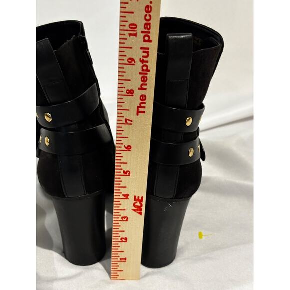 Woman’s APT 9 Black Suede Zip Boots Sz 9 chunky biker studded buckle straps - Picture 6 of 13